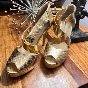 Gold Snakeskin Sandal Heels